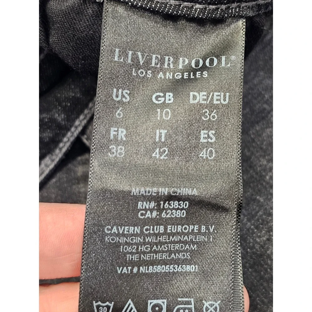 Liverpool LA Womens The High Rise Skinny Jeans Gray Distressed Button Fly Size 6
